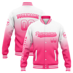 Custom Varsity Jacket Letterman jacket for Men, Women and White Pink Gradient