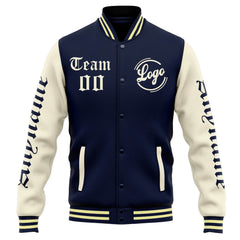 Custom Varsity Jacket Letterman jacket for Men, Women and Youth Navy Cream