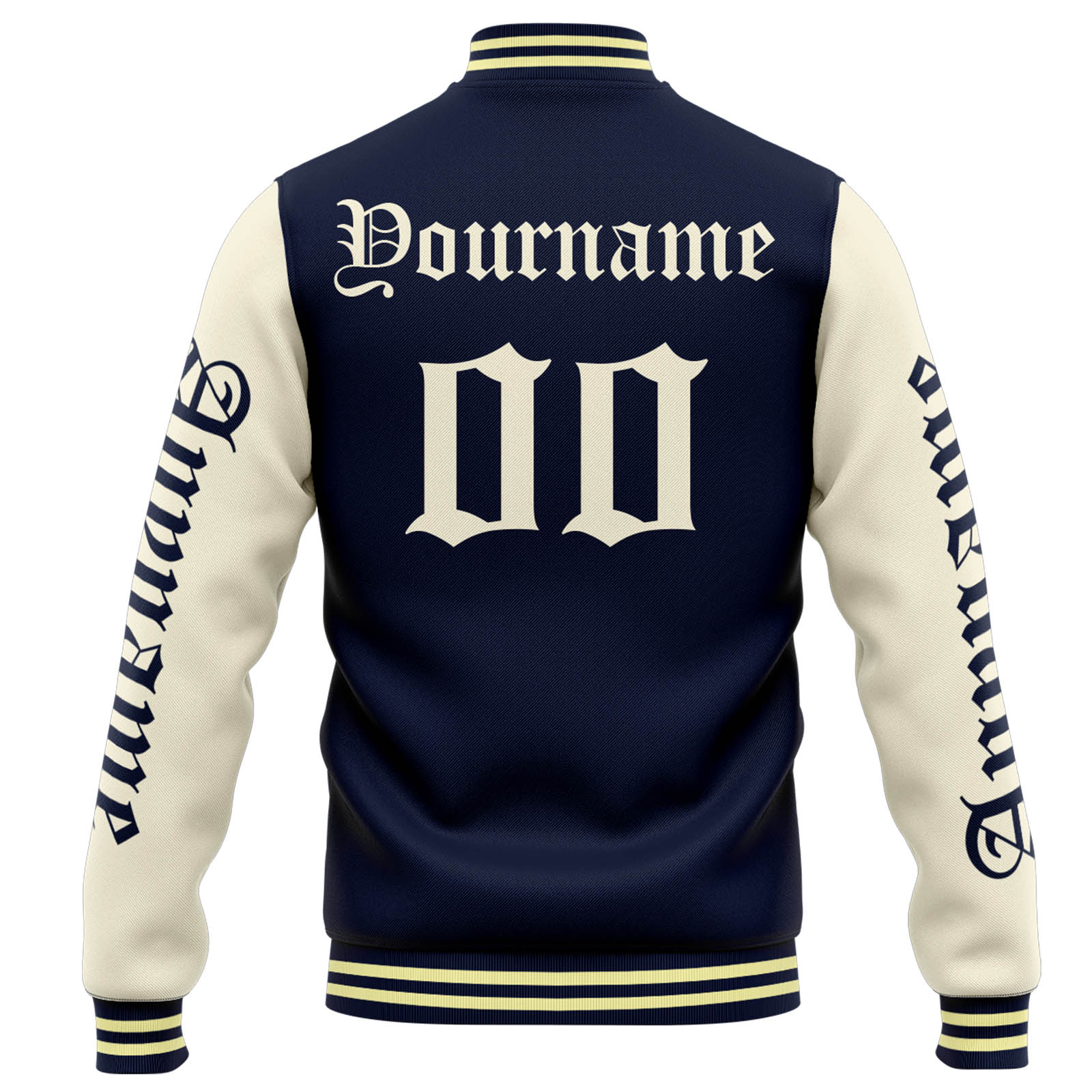 Custom Varsity Jacket Letterman jacket for Men, Women and Youth Navy Cream