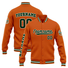 Custom Varsity Jacket Letterman jacket for Men, Women and Youth Orange Dark Green